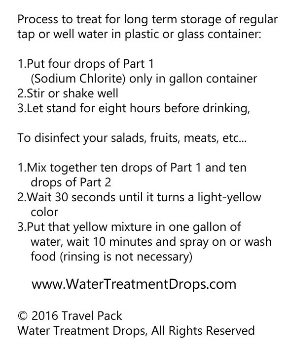 Water Treatment Information using Chlorine Dioxide Travel Pack Water
